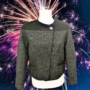 FRENCH LUXE Black Brocade Cropped Jacket Dropped Sleeves Size 10